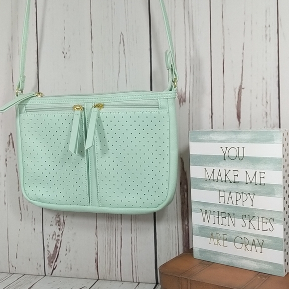 Mint Green Petite Laser Cut Crossbody Pouch Purse - Picture 2 of 13
